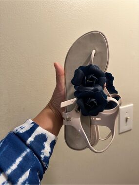 Melissa light pink jelly sandal with navy floral accents
